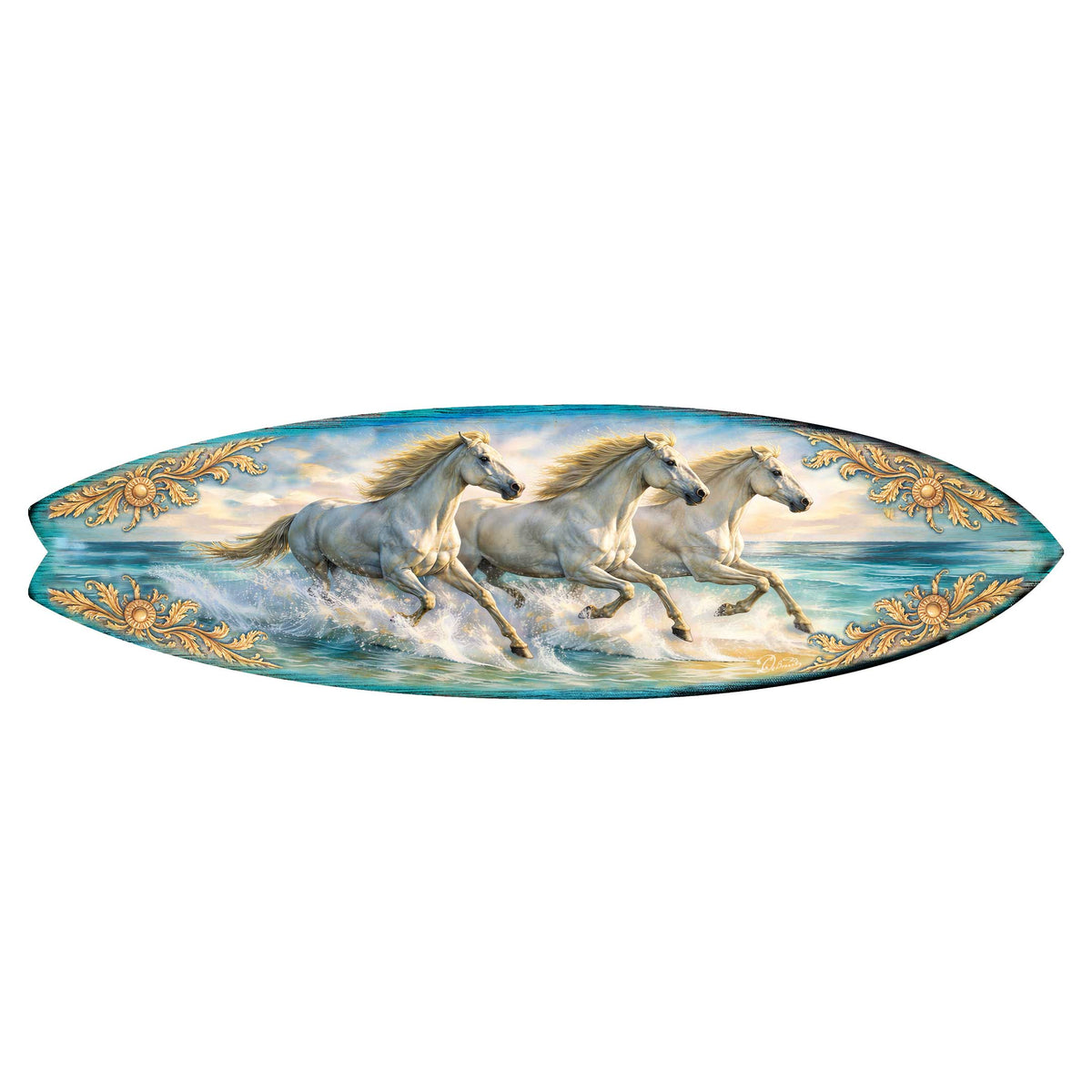 Running Horses Surfboard Wall Art – Coastal Ocean Horse Decor - Handcrafted Coastal Wooden Decor by G.DeBrekht – 8490173HS