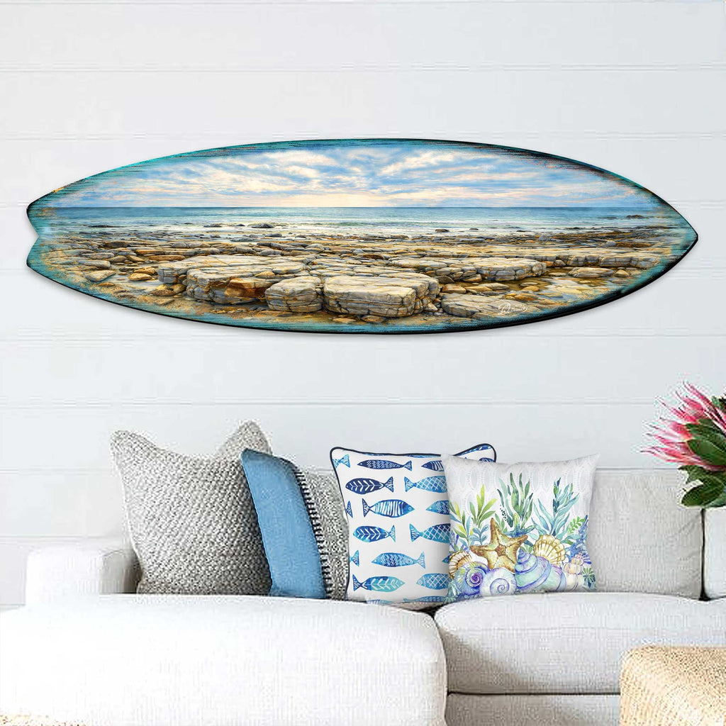Rocky Shore Surfboard Wall Art – Coastal Ocean Landscape Decor – Handcrafted Coastal Wooden Decor by G.DeBrekht – 8490174HS