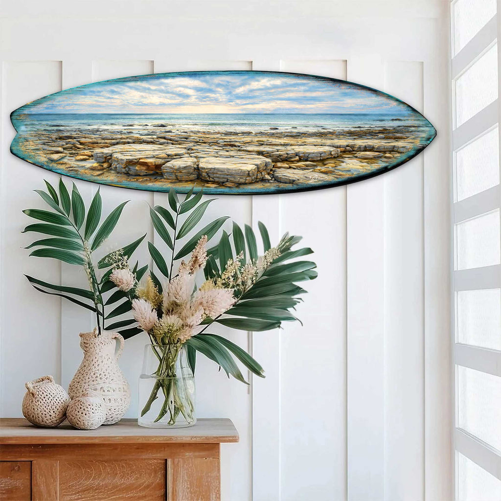 Rocky Shore Surfboard Wall Art – Coastal Ocean Landscape Decor – Handcrafted Coastal Wooden Decor by G.DeBrekht – 8490174HS