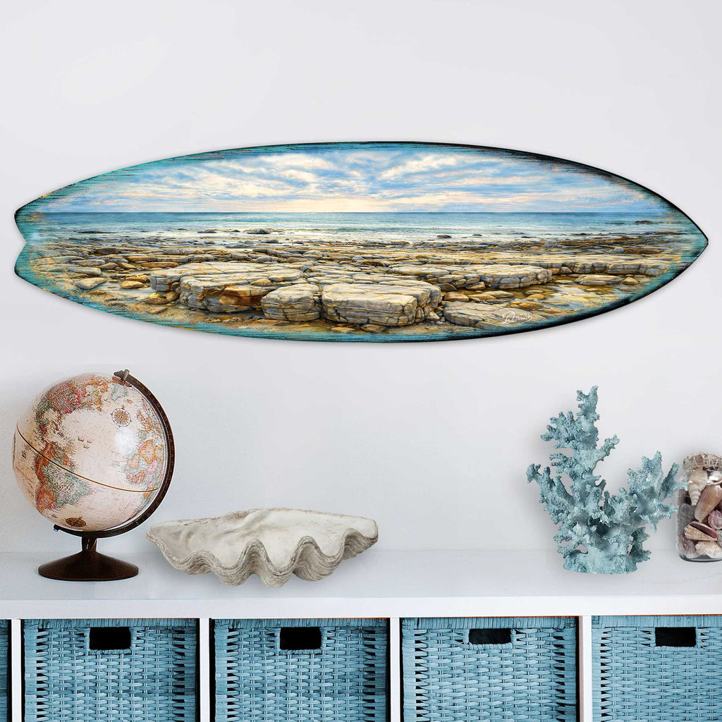 Rocky Shore Surfboard Wall Art – Coastal Ocean Landscape Decor – Handcrafted Coastal Wooden Decor by G.DeBrekht – 8490174HS