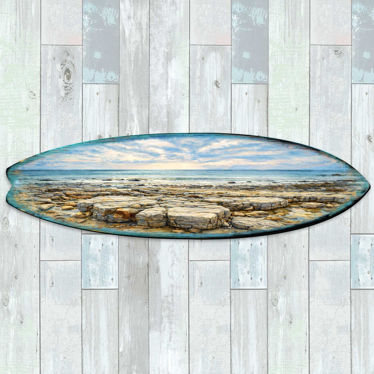 Rocky Shore Surfboard Wall Art – Coastal Ocean Landscape Decor – Handcrafted Coastal Wooden Decor by G.DeBrekht – 8490174HS