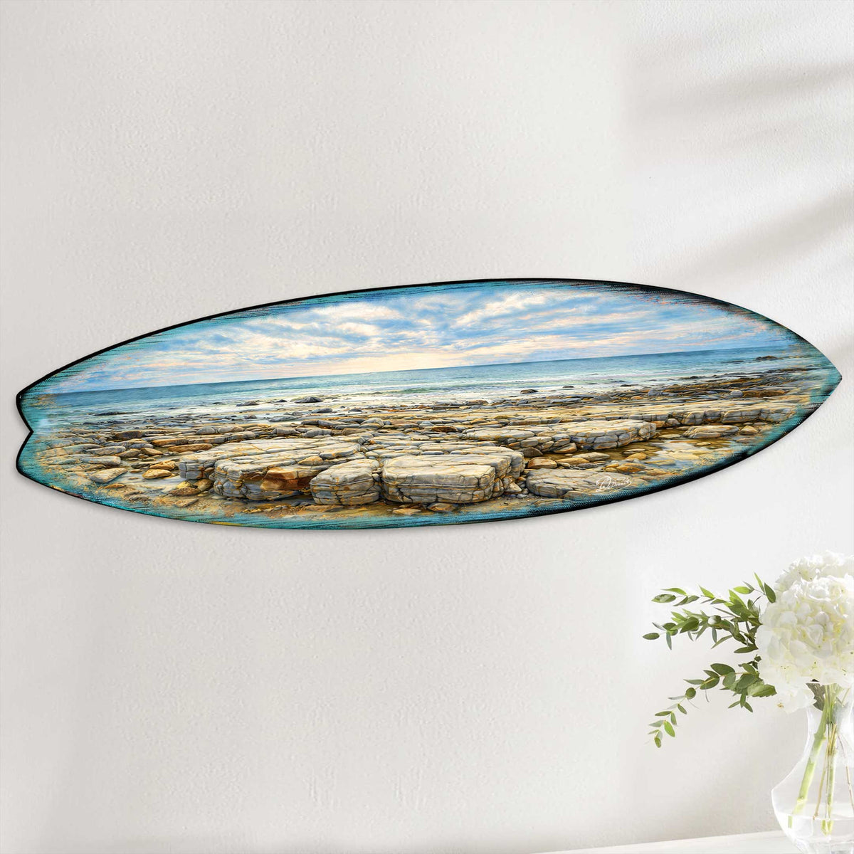 Rocky Shore Surfboard Wall Art – Coastal Ocean Landscape Decor – Handcrafted Coastal Wooden Decor by G.DeBrekht – 8490174HS