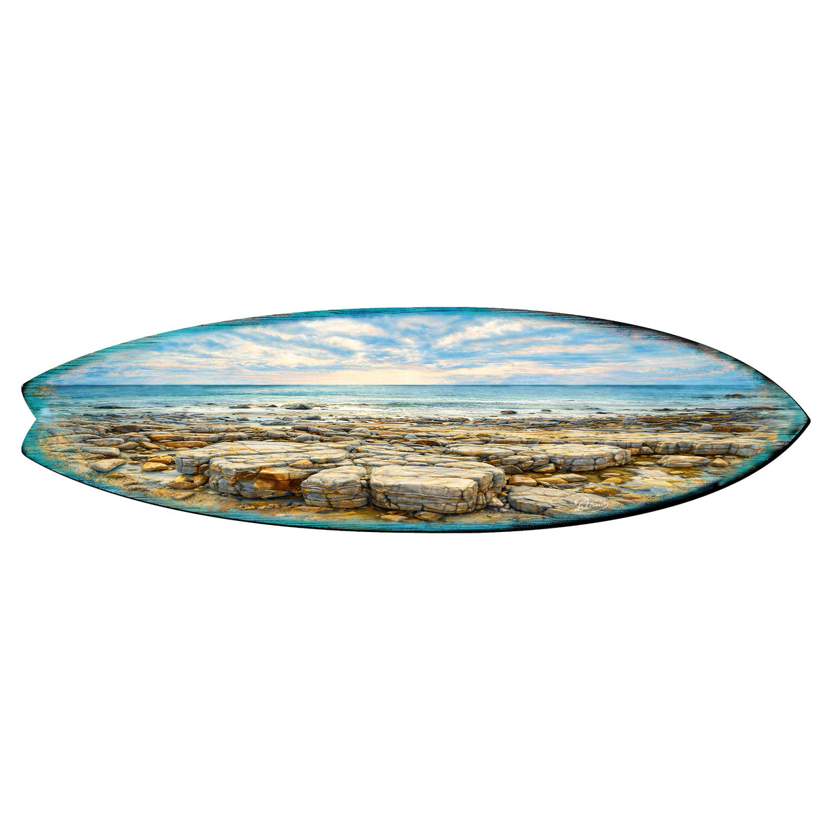 Rocky Shore Surfboard Wall Art – Coastal Ocean Landscape Decor – Handcrafted Coastal Wooden Decor by G.DeBrekht – 8490174HS