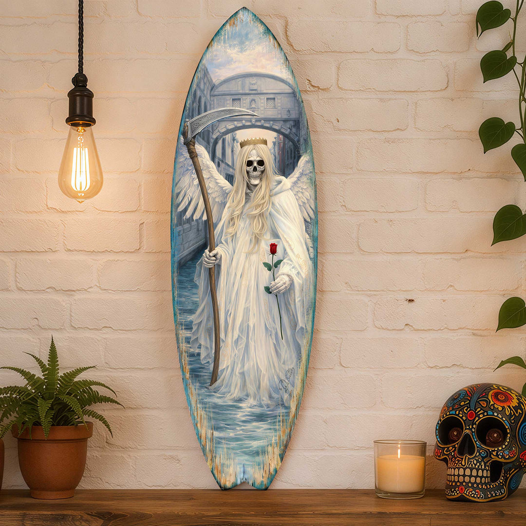 Angel of Death Surfboard Wall Art – Gothic Halloween Decor – Handcrafted Coastal Wooden Decor by G.DeBrekht – 8490175HS