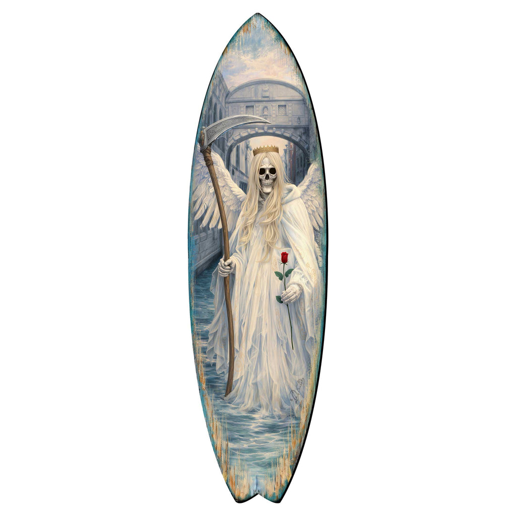 Angel of Death Surfboard Wall Art – Gothic Halloween Decor – Handcrafted Coastal Wooden Decor by G.DeBrekht – 8490175HS