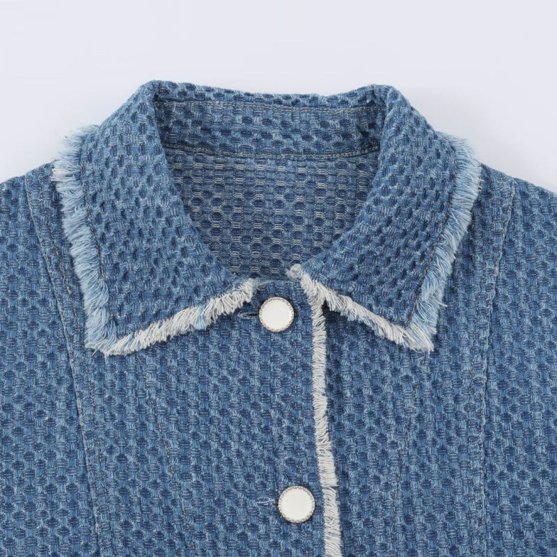 Versatile Long-sleeve Lapel-collar Cotton Denim Jacket