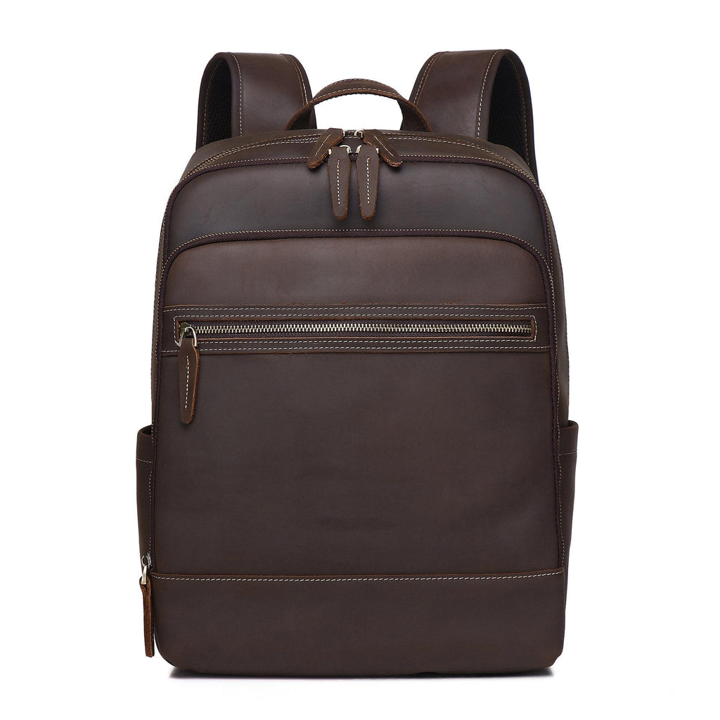 Men's Crazy Horse Leather Backpack – Genuine Cowhide Business Travel Bag