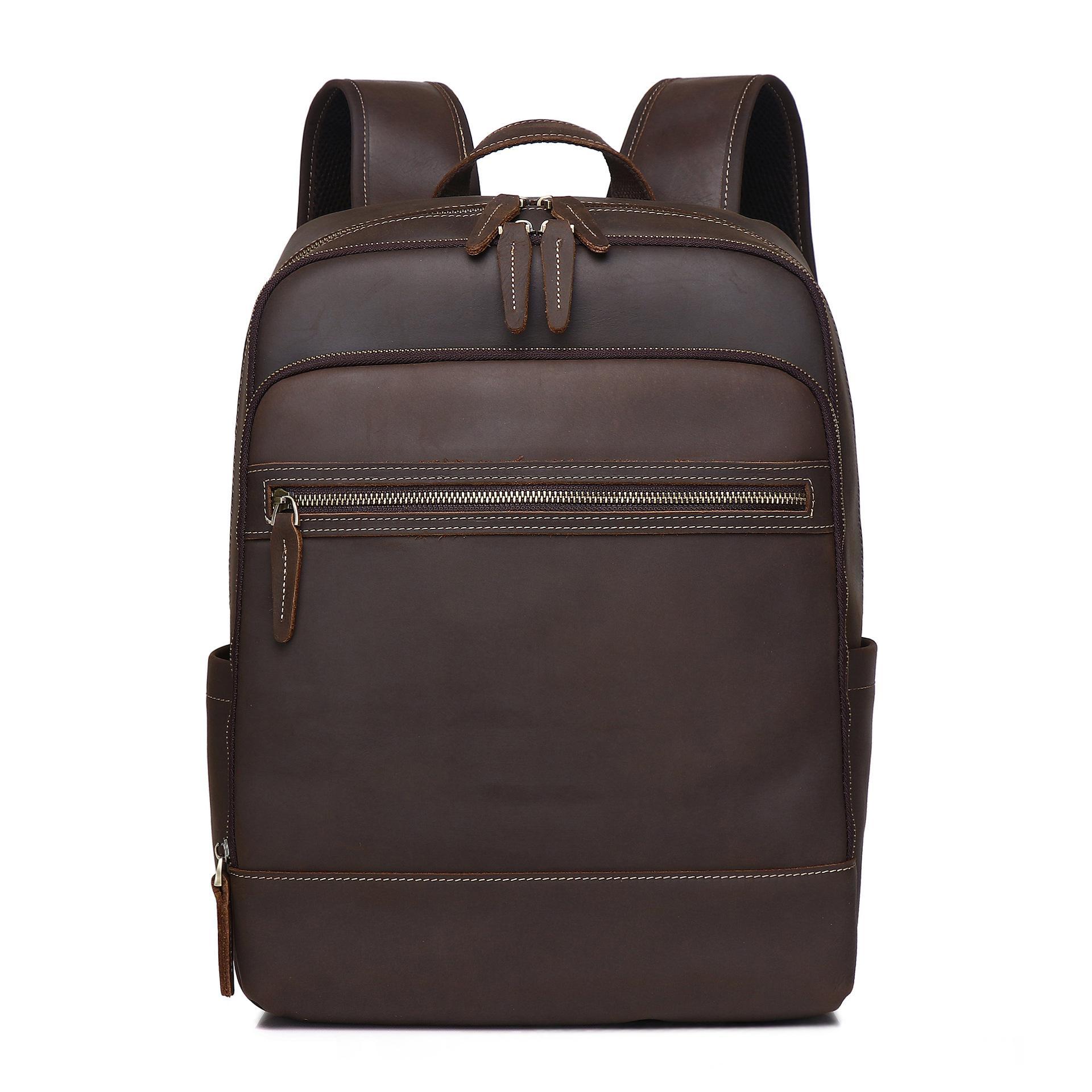 Men's Crazy Horse Leather Backpack – Genuine Cowhide Business Travel Bag