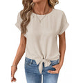 Short-sleeve Fashionable Casual Round-neck Top With A Bow Tie Strap