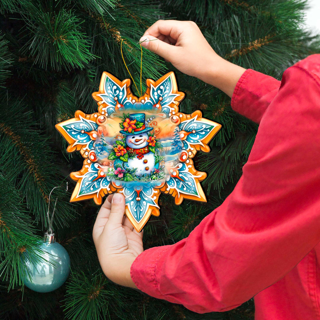 Snowman Snowflake Large Wooden Ornament by G. Debrekht - Christmas Santa Snowman Décor - 8688425M