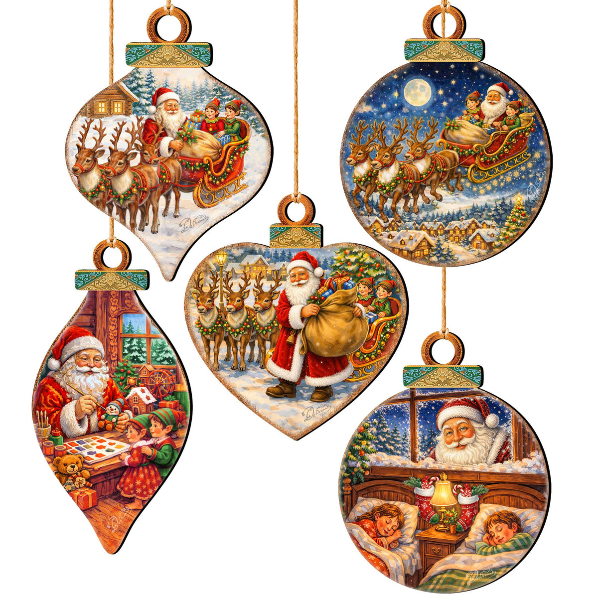 Santa’s Christmas Story Ornament Set – Santa, Reindeer & Elves – Set of 10 – 8610114-S10