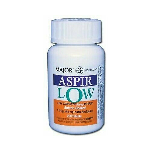Major Low Dose Aspirin 81 mg – Enteric Coated Heart Health Support, 250 Tablets