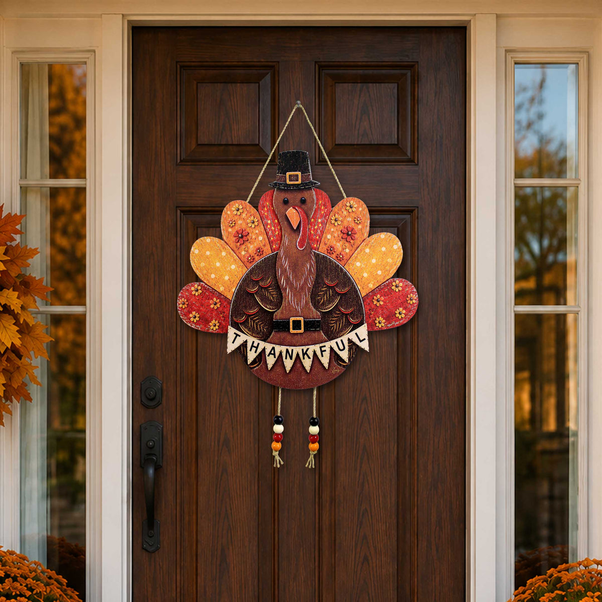 Thankful Turkey Wooden Door Hanger – Thanksgiving Fall Wall Décor – 862107H