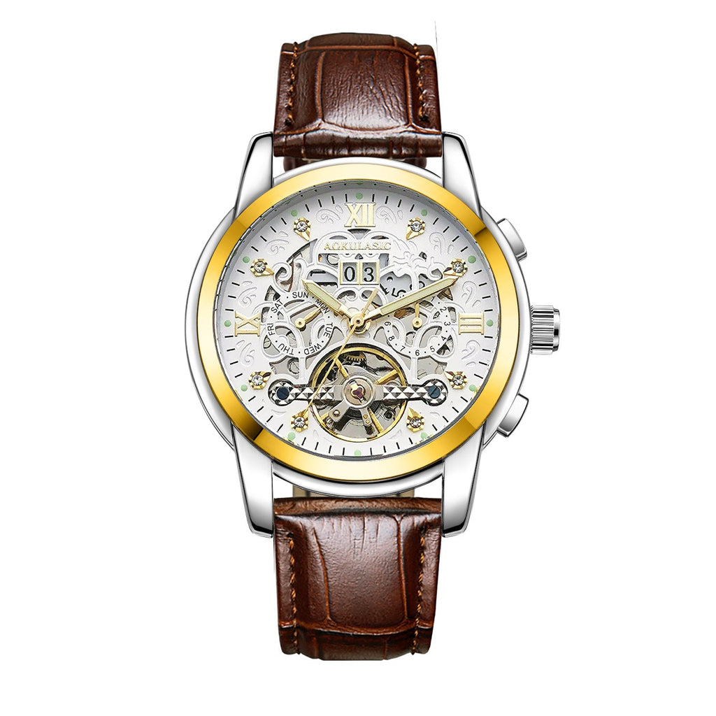 New Mens Large-rotor Skeleton Automatic Mechanical Watch