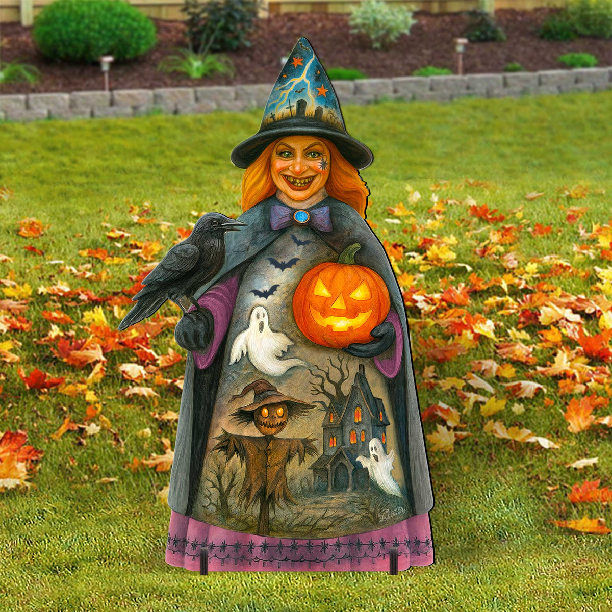 Halloween Witch Freestanding Outdoor Décor – Handcrafted Wooden Yard Display by G. DeBrekht – 8652834F
