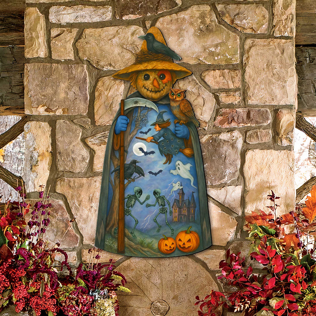 Halloween Scarecrow Door Hanger – Handcrafted Wooden Door Décor by G. DeBrekht – 8652835H