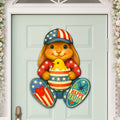 Patriotic Easter Bunny Door Hanger with Chick – Handcrafted Wooden Spring Door Décor by G. Debrekht - 8652857H