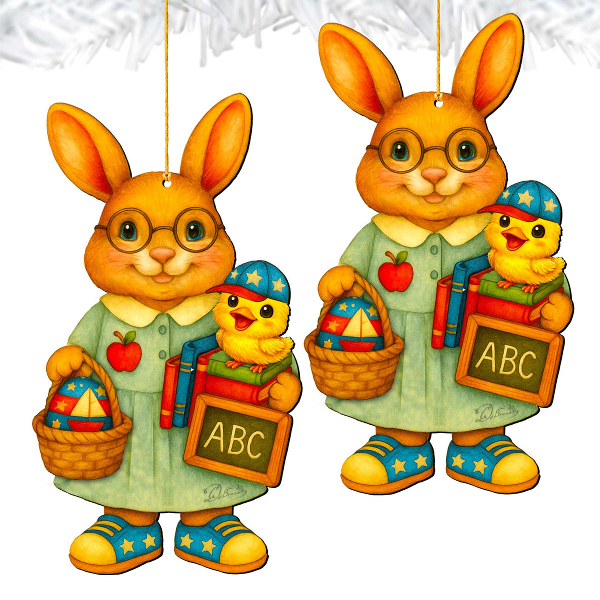 Patriotic Teacher Bunny Wooden Ornament – Handcrafted Wooden Americana Easter Décor by G. Debrekht - 8652858