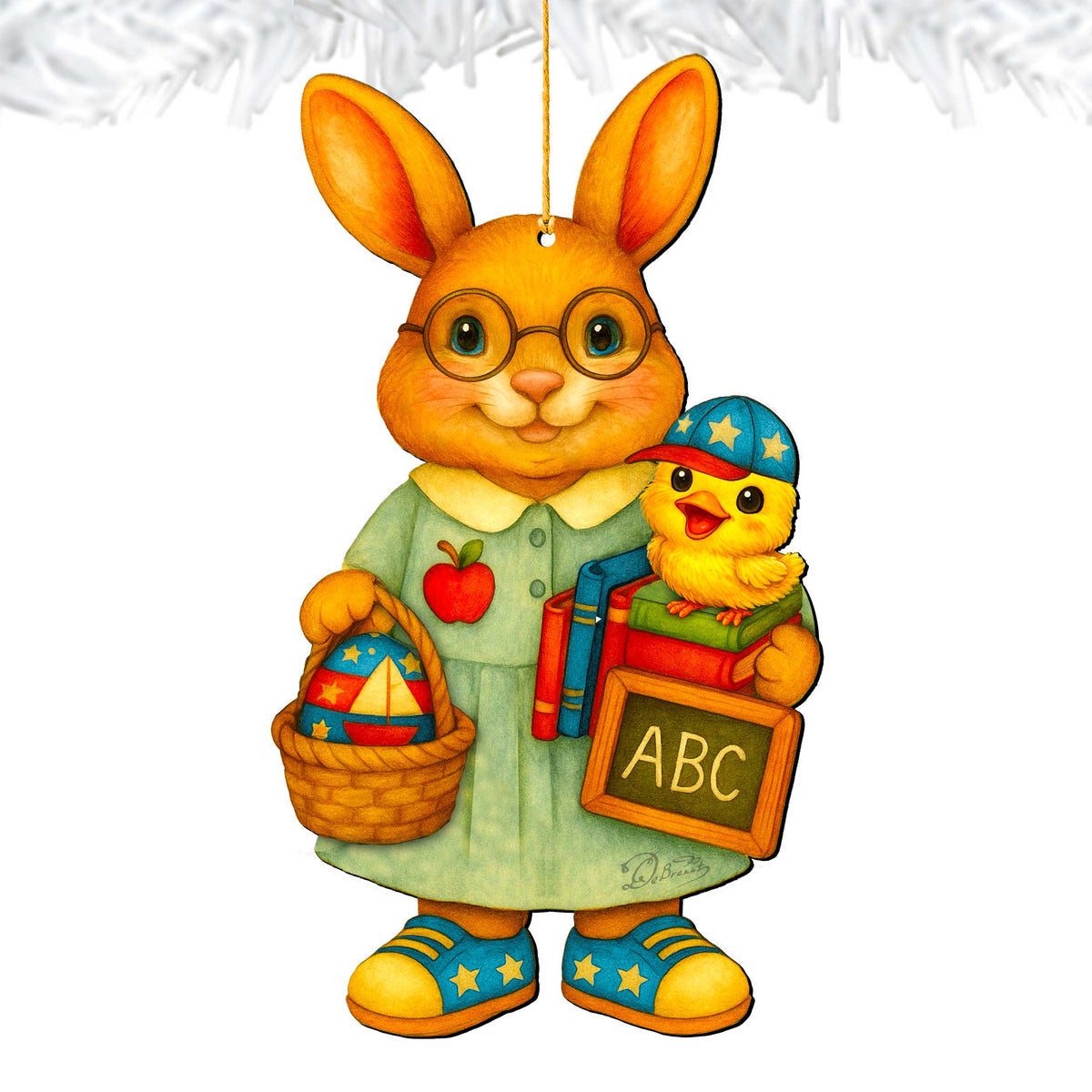 Patriotic Teacher Bunny Wooden Ornament – Handcrafted Wooden Americana Easter Décor by G. Debrekht - 8652858