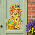 Floral Easter Bunny Door Hanger – Handcrafted Wooden Spring Door Décor by G. Debrekht - 8652865H