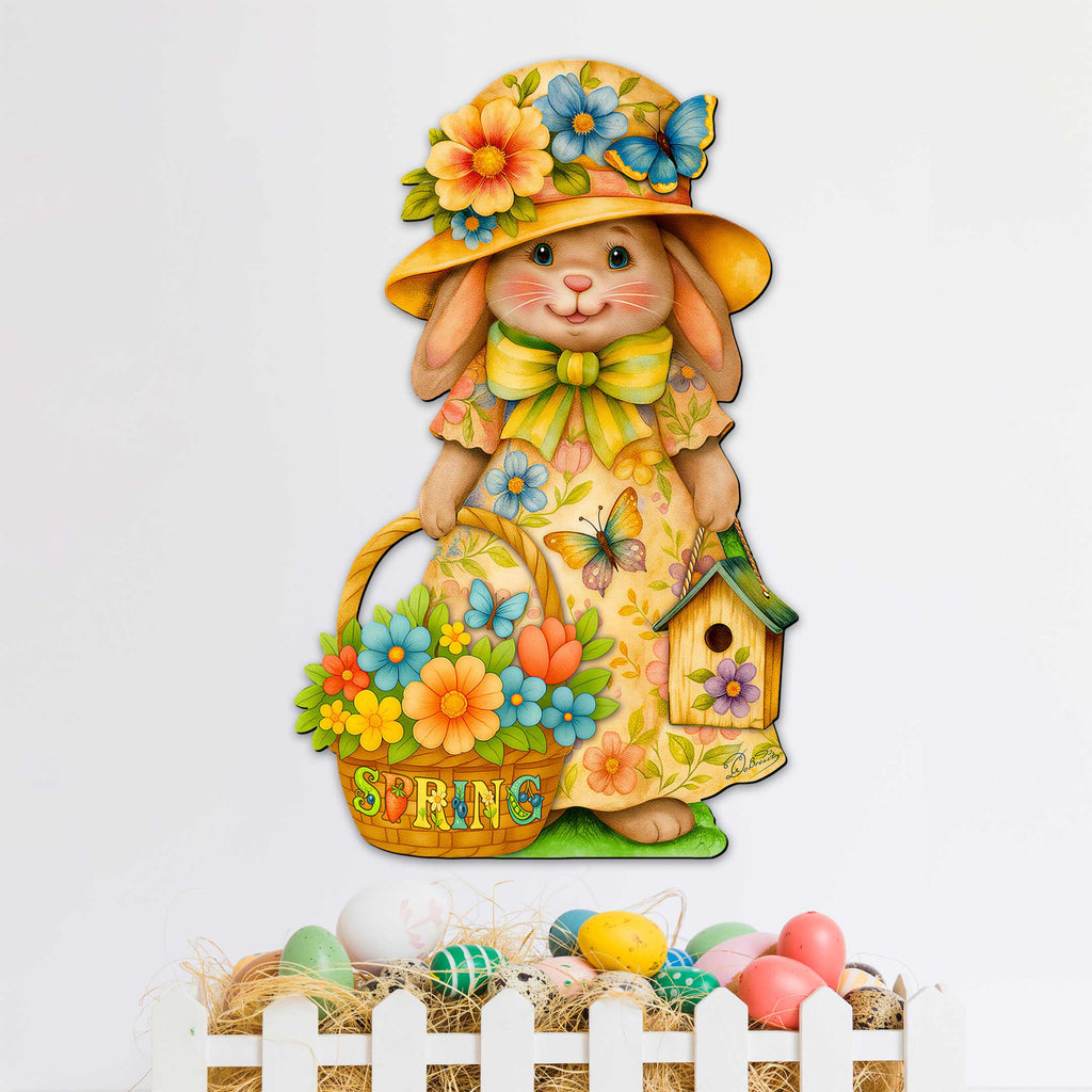 Floral Easter Bunny Door Hanger – Handcrafted Wooden Spring Door Décor by G. Debrekht - 8652865H