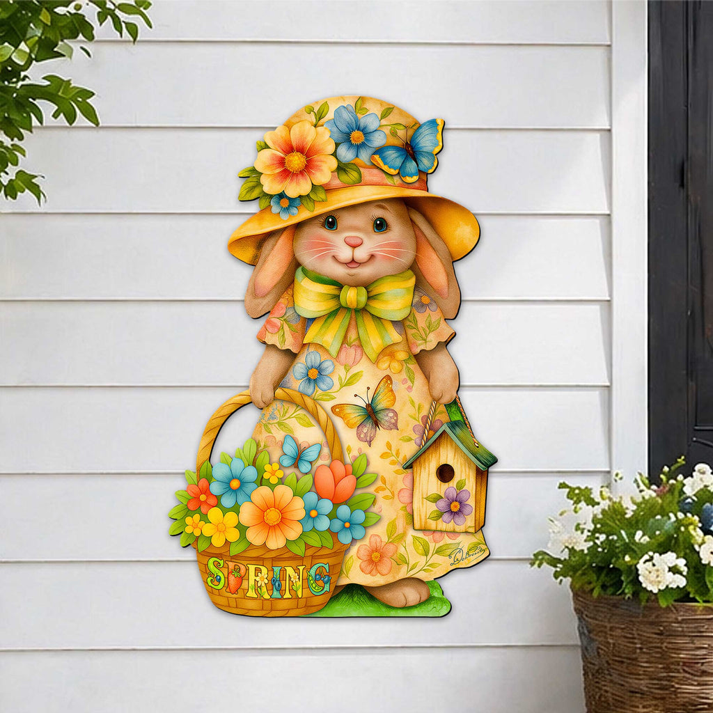 Floral Easter Bunny Door Hanger – Handcrafted Wooden Spring Door Décor by G. Debrekht - 8652865H