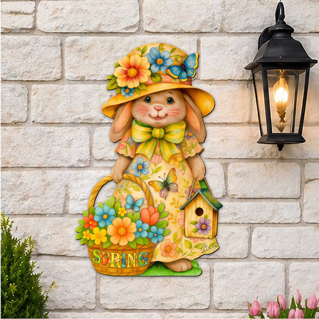 Floral Easter Bunny Door Hanger – Handcrafted Wooden Spring Door Décor by G. Debrekht - 8652865H