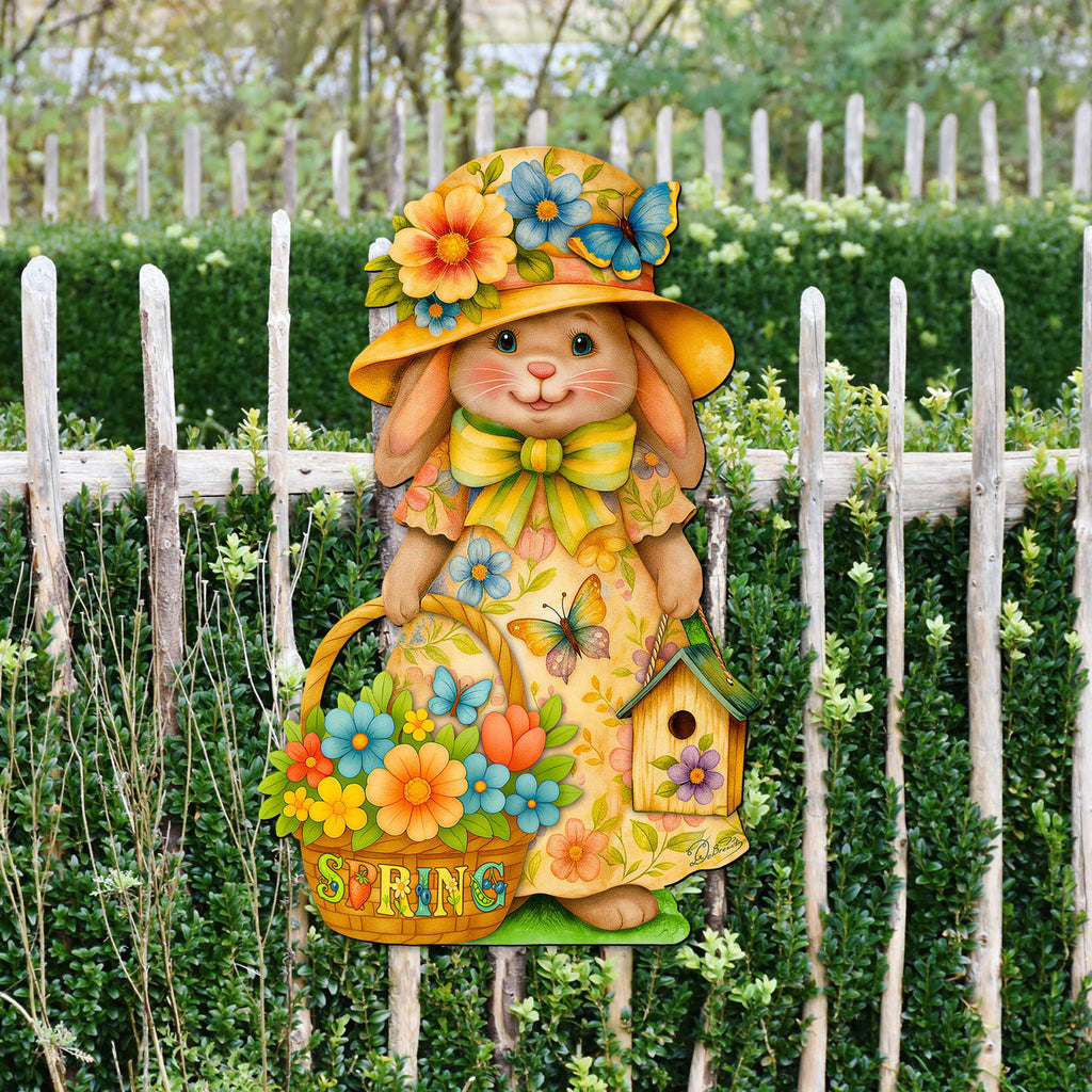 Floral Easter Bunny Door Hanger – Handcrafted Wooden Spring Door Décor by G. Debrekht - 8652865H