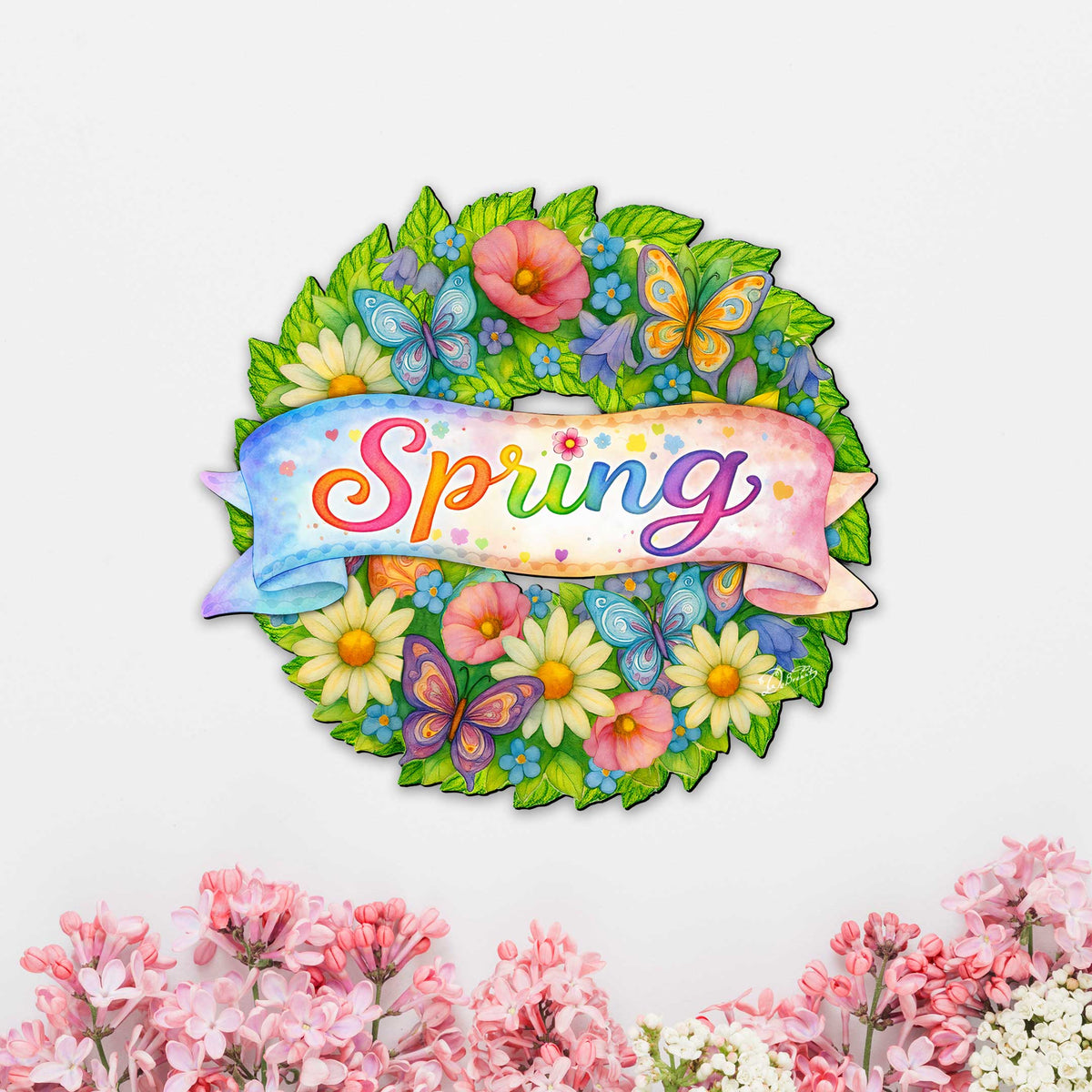 Spring Floral Wreath Door Hanger – Handcrafted Wooden Spring Door Décor by G. Debrekht - 8652866H