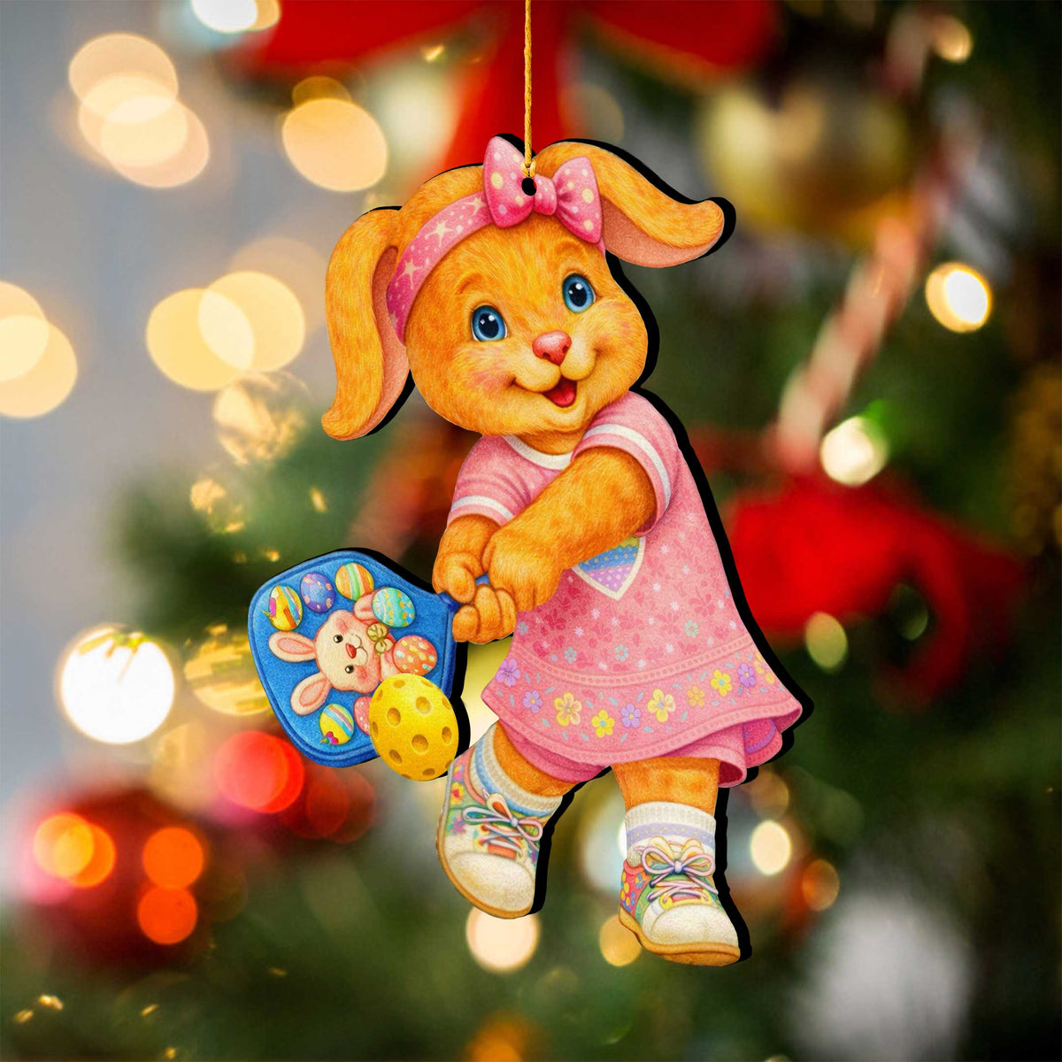 Pickleball Bunny Girl Wooden Ornament – Spring Bunny Decoration – Handcrafted Wooden Easter Décor by G. Debrekht - 8652869