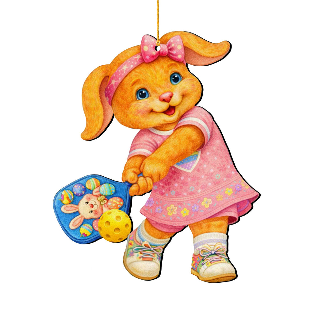 Pickleball Bunny Girl Wooden Ornament – Spring Bunny Decoration – Handcrafted Wooden Easter Décor by G. Debrekht - 8652869