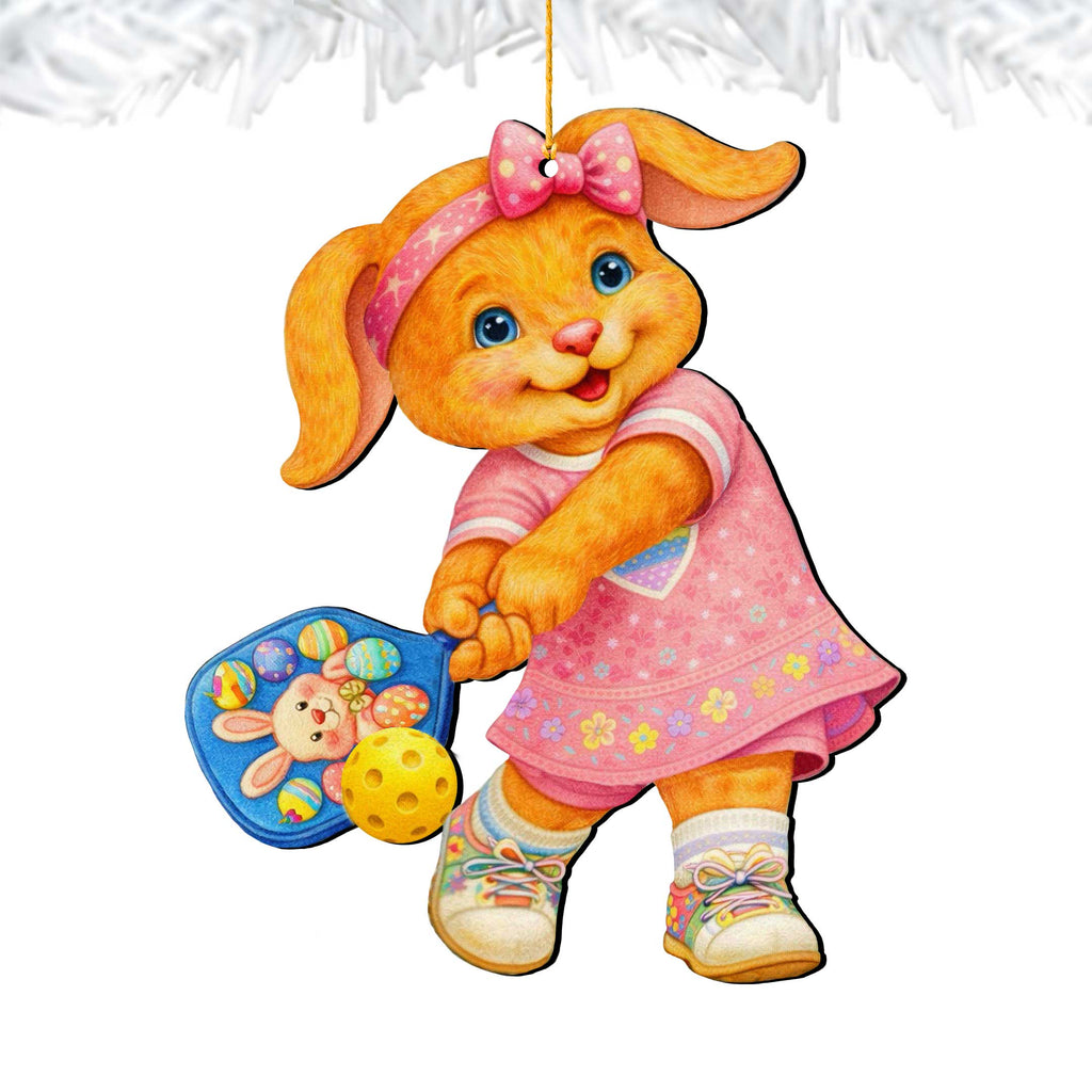 Pickleball Bunny Girl Wooden Ornament – Spring Bunny Decoration – Handcrafted Wooden Easter Décor by G. Debrekht - 8652869