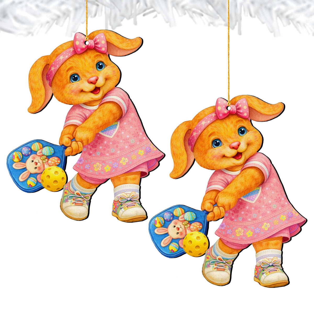Pickleball Bunny Girl Wooden Ornament – Spring Bunny Decoration – Handcrafted Wooden Easter Décor by G. Debrekht - 8652869