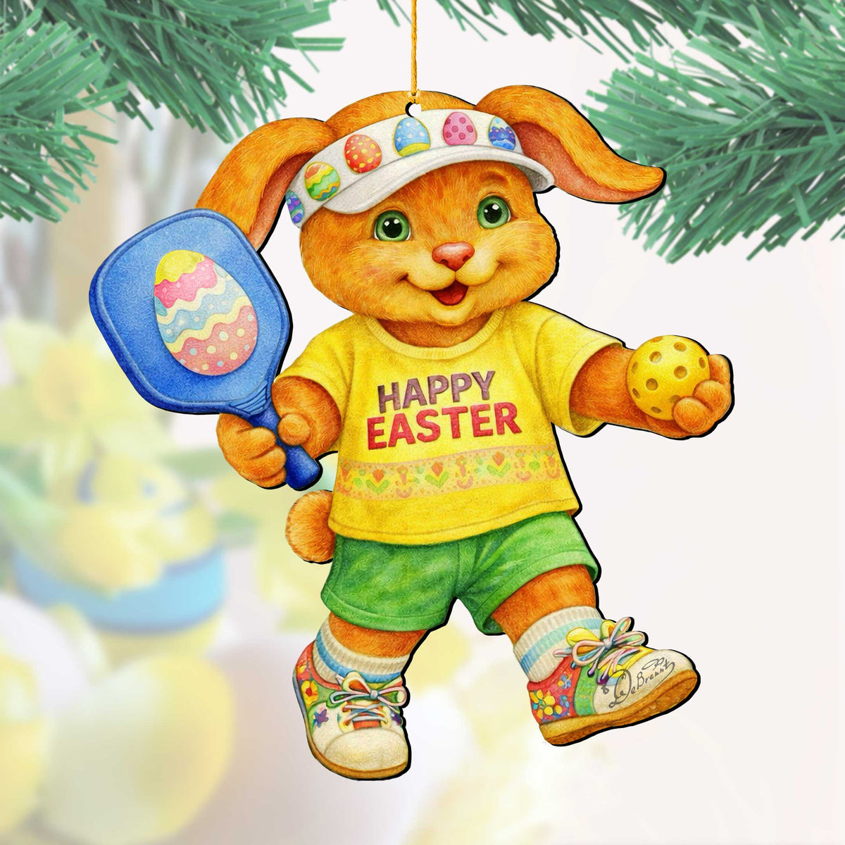 Pickleball Bunny Boy Wooden Ornament – Spring Bunny Decoration – Handcrafted Wooden Easter Décor by G. Debrekht - 8652871
