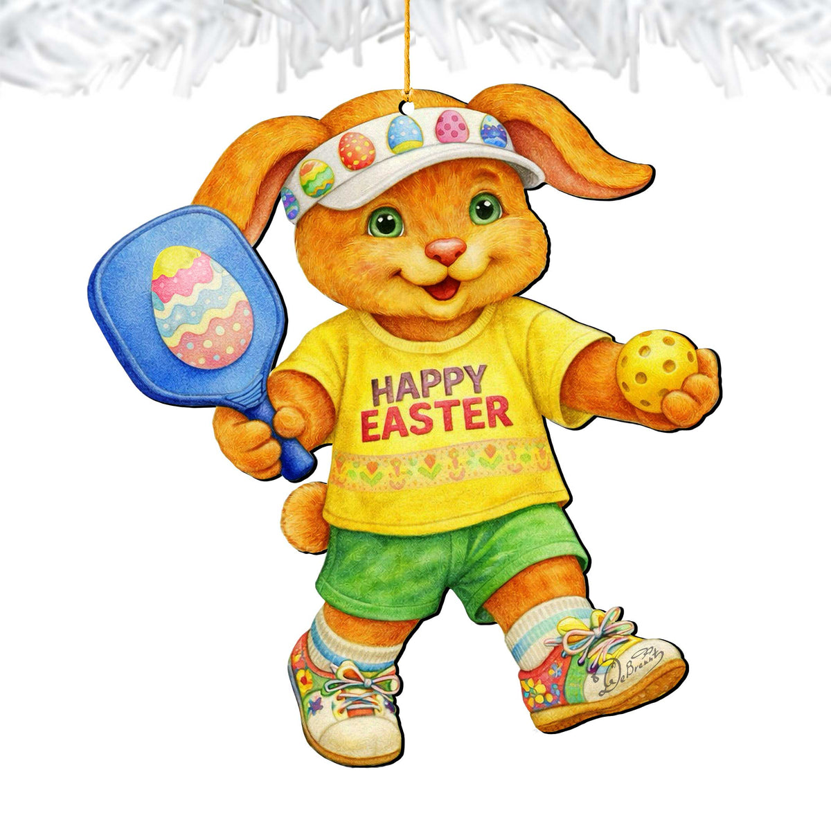 Pickleball Bunny Boy Wooden Ornament – Spring Bunny Decoration – Handcrafted Wooden Easter Décor by G. Debrekht - 8652871