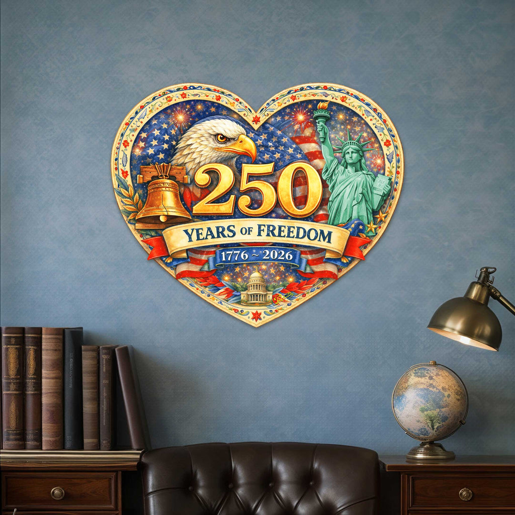 250 Years of Freedom Patriotic Door Hanger – American Eagle Wall Decor 1776–2026 – Handcrafted Wooden Holiday Wall Art by G. DeBrekht – 8652773H