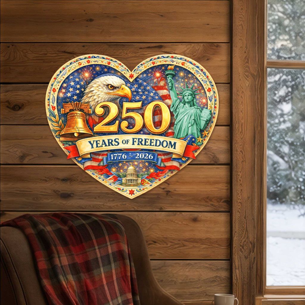 250 Years of Freedom Patriotic Door Hanger – American Eagle Wall Decor 1776–2026 – Handcrafted Wooden Holiday Wall Art by G. DeBrekht – 8652773H