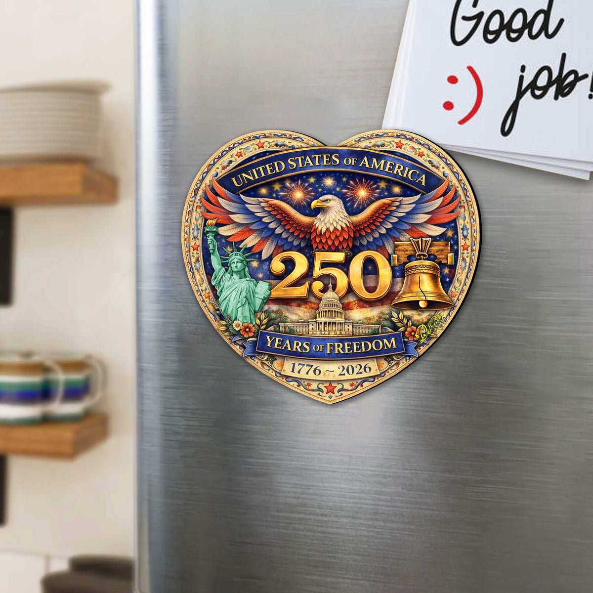Patriotic 250 Years of Freedom Heart Eco Wood Magnets Set of 6 by G. Debrekht - 8652897G-S6