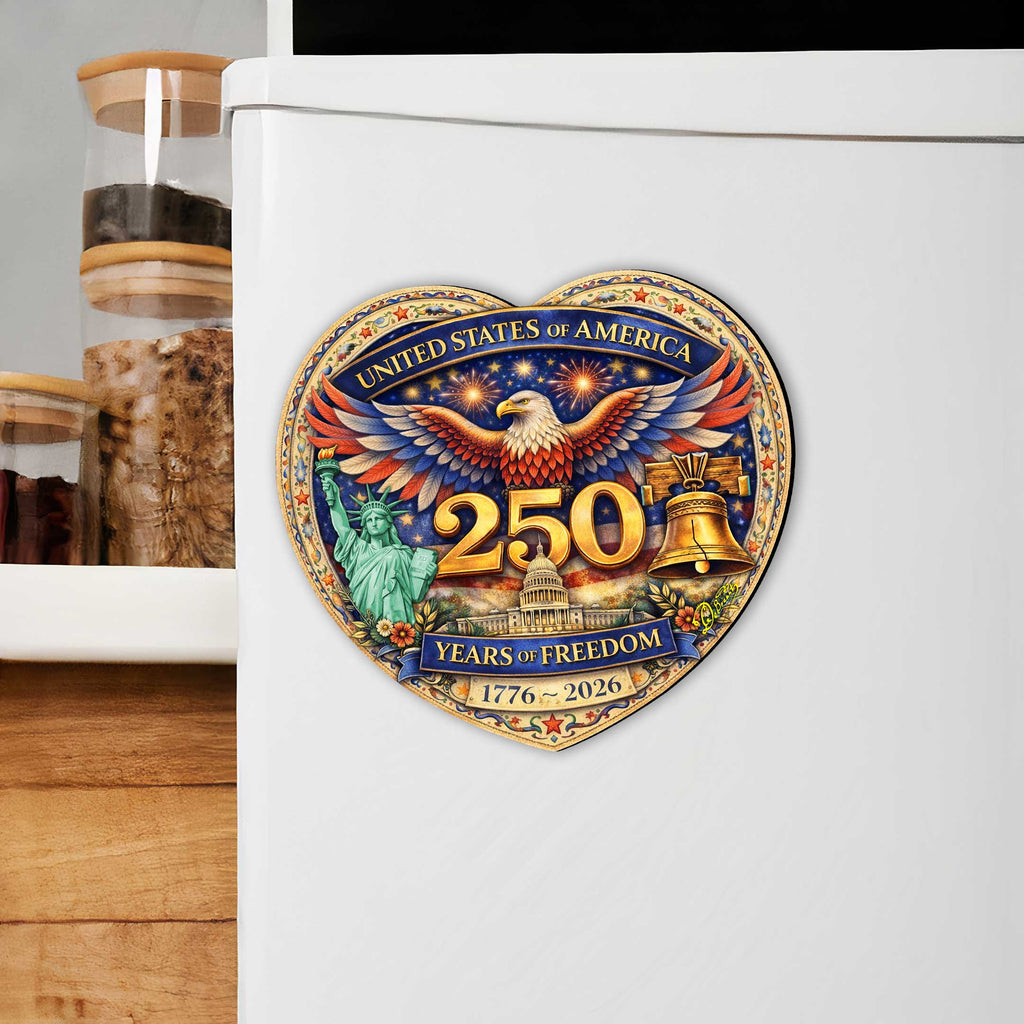 Patriotic 250 Years of Freedom Heart Eco Wood Magnets Set of 6 by G. Debrekht - 8652897G-S6