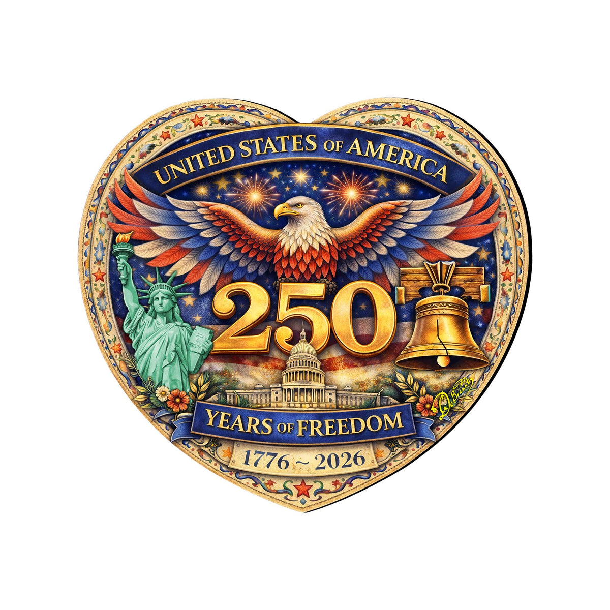 Patriotic 250 Years of Freedom Heart Eco Wood Magnets Set of 6 by G. Debrekht - 8652897G-S6