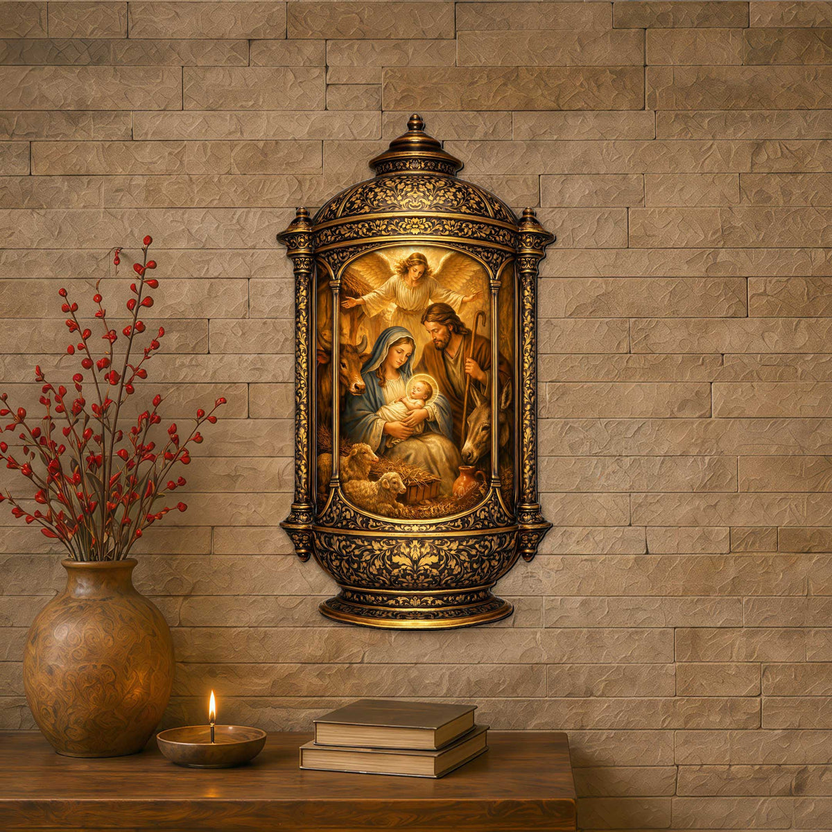 Nativity Scene Lantern Door Decor by G. Debrekht - Nativity Holiday Decor - 8652875H