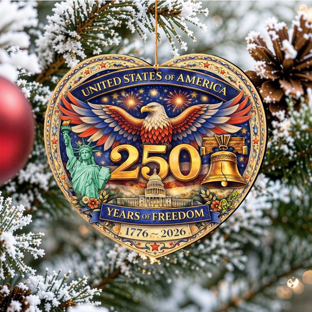 USA 250 Years of Freedom Wooden Ornament – Patriotic Eagle Christmas Ornament 1776–2026 by G. DeBrekht - American Patriotic Decor – 8652897
