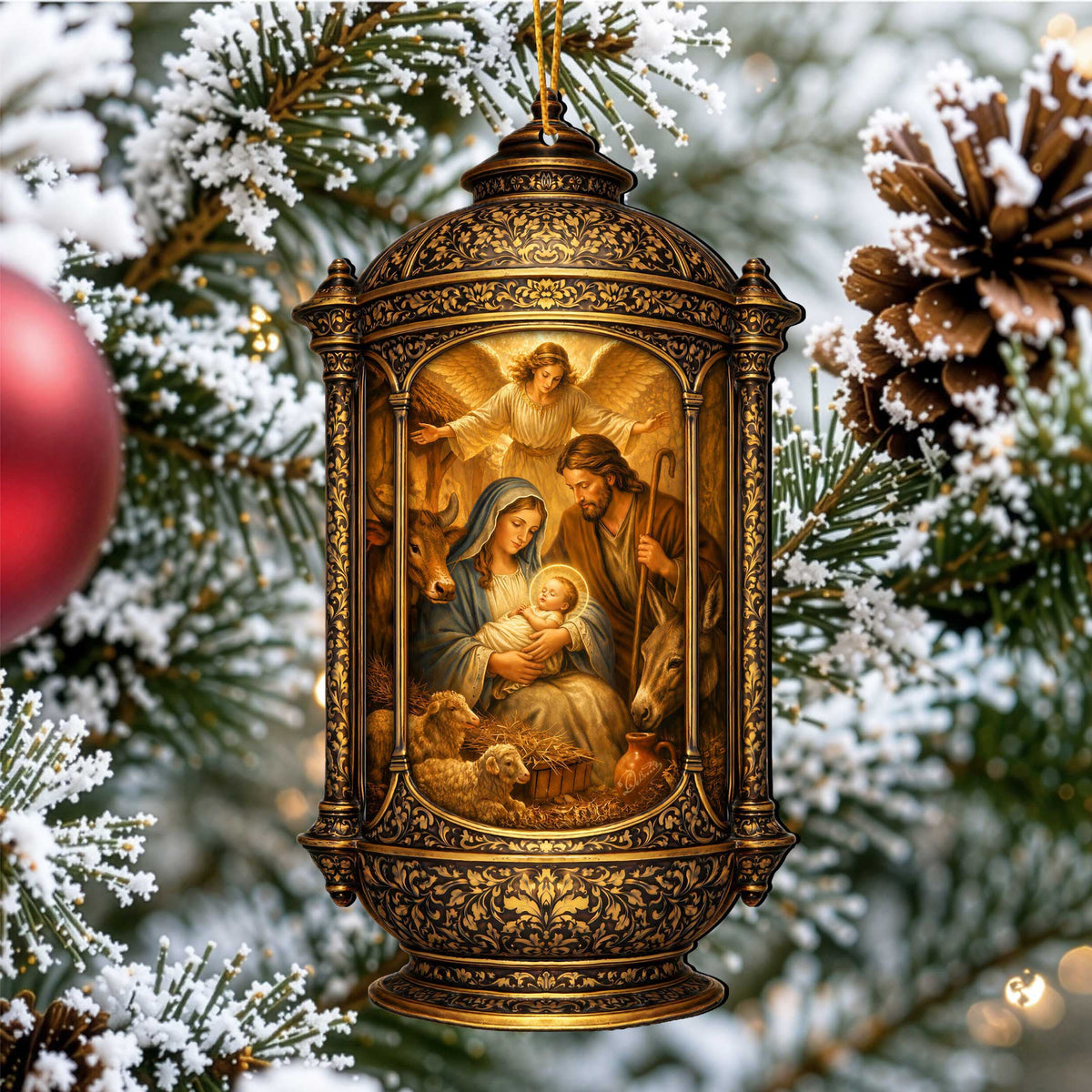 Holy Family Scene Holiday Wooden Ornaments by G. DeBrekht - Nativity Holiday Decor - 8652875