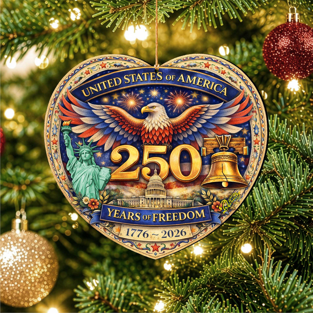 USA 250 Years of Freedom Wooden Ornament – Patriotic Eagle Christmas Ornament 1776–2026 by G. DeBrekht - American Patriotic Decor – 8652897