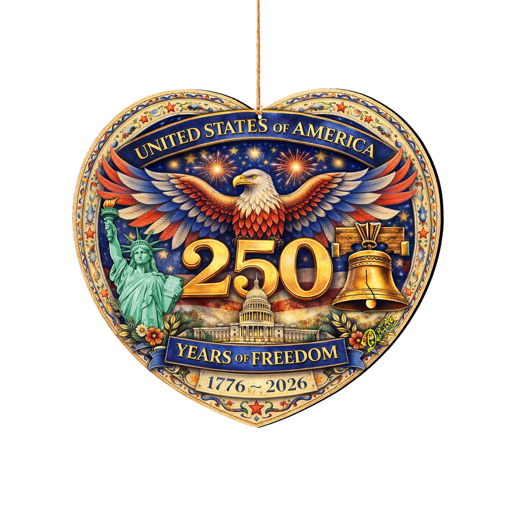 USA 250 Years of Freedom Wooden Ornament – Patriotic Eagle Christmas Ornament 1776–2026 by G. DeBrekht - American Patriotic Decor – 8652897