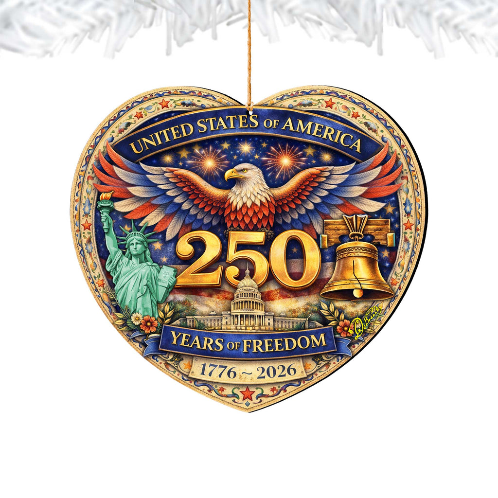 USA 250 Years of Freedom Wooden Ornament – Patriotic Eagle Christmas Ornament 1776–2026 by G. DeBrekht - American Patriotic Decor – 8652897