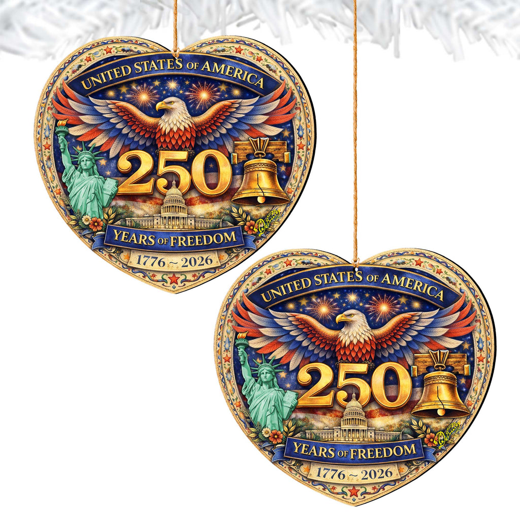 USA 250 Years of Freedom Wooden Ornament – Patriotic Eagle Christmas Ornament 1776–2026 by G. DeBrekht - American Patriotic Decor – 8652897