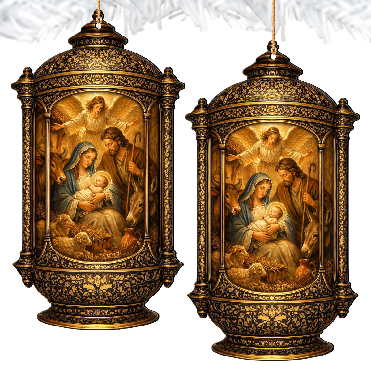 Holy Family Scene Holiday Wooden Ornaments by G. DeBrekht - Nativity Holiday Decor - 8652875
