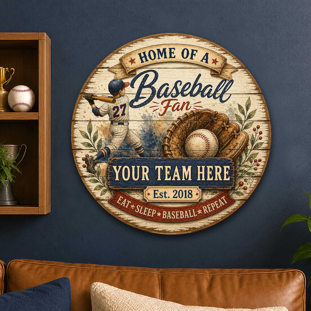 Personalized Baseball Fan Wall Decor – Custom Baseball Name Sign – 19x19 Rustic Sports Wall Art by G.Debrekht  - 8652877H