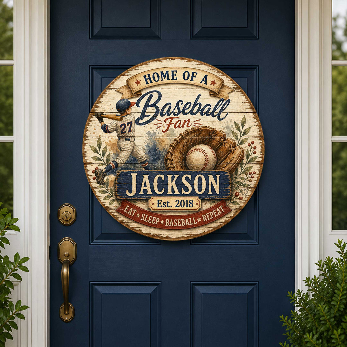 Personalized Baseball Fan Wall Decor – Custom Baseball Name Sign – 19x19 Rustic Sports Wall Art by G.Debrekht  - 8652877H